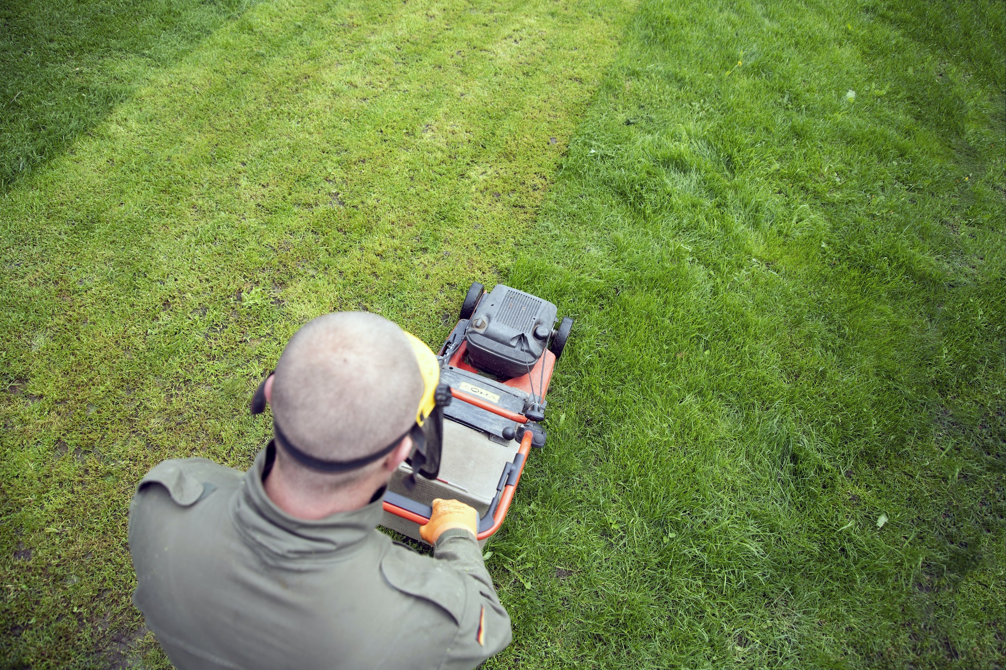 Lawn mover on green grass. Machine for cutting lawns.